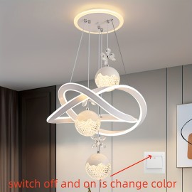 Modern 3-Light Acrylic Pendant Fixture with 3-Color Dimming (3000K/6000K/4500K) - Sleek Metallic Finish, Space-Inspired Design for Dining Room, Bedroom, or Bar - Hardwares Included, Remote Control Not Included