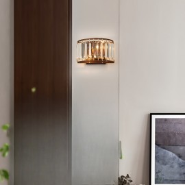 Modern Luxury Elegant Crystal Semi-Circular LED Wall Light - 3-Color Adjustable, Metal Frame, Semi-Flush Mount for Living Room, Bedroom, Study, Hallway, Bedside - Hardwired 110-240V, No Battery Needed, Bedroom Lighting, Contemporary Lighting, Sleek Design