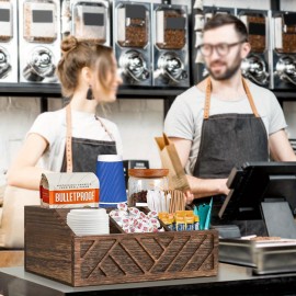 IDUK Coffee Station Organizer - Recycled Wood Coffee Bar Storage with Cup Holders, Compartmentalized Shelves - Space-Saving Countertop Organizer for Kitchen, Office, Cafe - Coffee &itchen Decor