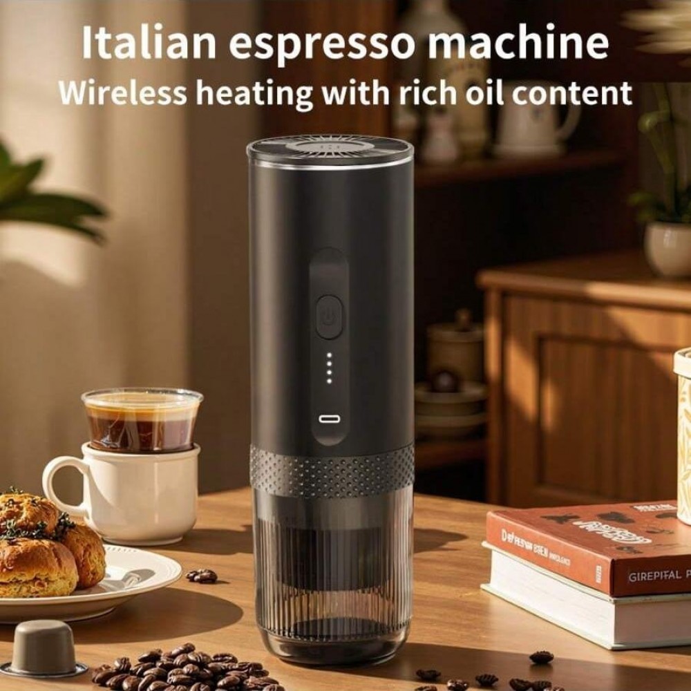 1pc Wireless Portable Italian Coffee Maker with Heating Function, 7500mAh Large Capacity Battery, No Hot Water Needed, Car Carry Coffee Machine