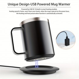 Coffee Mug Warmer Electric Set For Desk, Mug With Heating Base And Lid, Intelligent Coffee Mug For Heating Milk, Tea And Hot Chocolate, Keeps Up To 131°F/55°C