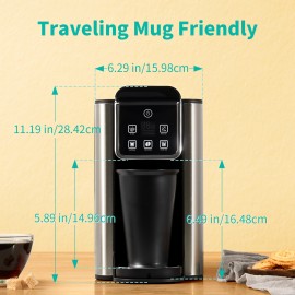 Hot & Iced Coffee Maker with Bold Setting, Single Serve Coffee Maker for K Cup and Grounds, 6-14 Oz Brew Sizes, 50 Oz Removable Water Tank, One Cup Coffee Machine with Reusable Filter, Black
