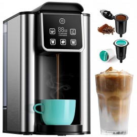 Hot & Iced Coffee Maker with Bold Setting, Single Serve Coffee Maker for K Cup and Grounds, 6-14 Oz Brew Sizes, 50 Oz Removable Water Tank, One Cup Coffee Machine with Reusable Filter, Black