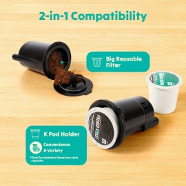 Hot & Iced Coffee Maker with Bold Setting, Single Serve Coffee Maker for K Cup and Grounds, 6-14 Oz Brew Sizes, 50 Oz Removable Water Tank, One Cup Coffee Machine with Reusable Filter, Black