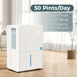 Dehumidifier With Auto Defrost, 50/80 Pints/ Day, 3 Color LED Lights & LED Display, 24H Timer, 3 Modes, Drain Hose Included, For Home, Basement, Large Room, 6.5L(1.7 Gal), 4.8L(1.2 Gal) Water Tank