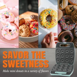 12X2.2 Inch Mini Electric Donut Maker - Aqua Blue, Multi-Donut Maker for Kids & Family, Bite-Sized Donuts, Perfect for Snacks & More, Donut Making Machine Donut Maker Donut Making Equipment, Kitchen Appliance