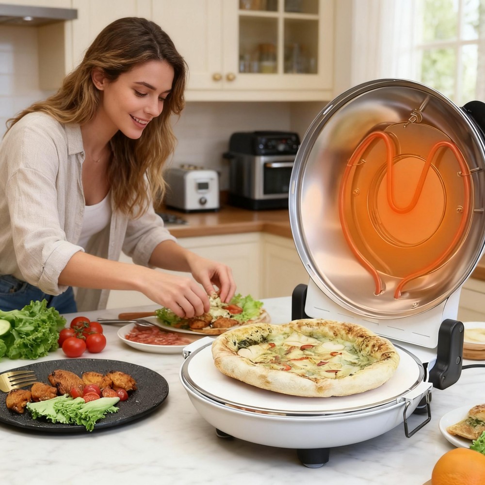 Electric Pizza Oven, Countertop Pizza Maker, 12 Inch Pizza Maker, Home Cooking, Quick Meals, Compact Design, Modern Kitchen Gadget, Highquality Build, Efficient Heating, Kitchen Appliance, Cooking Device