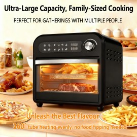 16QT Large Capacity Digital Air Fryer Oven Toaster Combo with 360° Hot Air Circulation, 1500W Fast Preheating & Cooking, Digital Display & Precise Temperature Control, Transparent Door with Window, Healthy Low-Oil Cooking Intelligent Chip Technology
