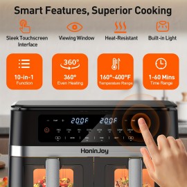 6+6QT Air Fryer Large Capacity 8 Preset Cooking Functions 2-Basket Air Fryer with 2 Viewing Window, Match Cook & Smart Finish to Bake, Roast, Reheat, Broil, Dehydrate & More for Quick, Easy Meals, Including 50 Air Fryer Liners