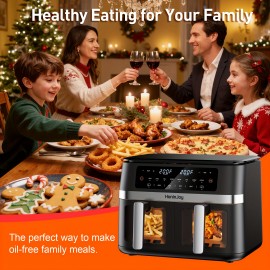 6+6QT Air Fryer Large Capacity 8 Preset Cooking Functions 2-Basket Air Fryer with 2 Viewing Window, Match Cook & Smart Finish to Bake, Roast, Reheat, Broil, Dehydrate & More for Quick, Easy Meals, Including 50 Air Fryer Liners