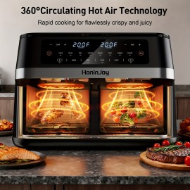 6+6QT Air Fryer Large Capacity 8 Preset Cooking Functions 2-Basket Air Fryer with 2 Viewing Window, Match Cook & Smart Finish to Bake, Roast, Reheat, Broil, Dehydrate & More for Quick, Easy Meals, Including 50 Air Fryer Liners