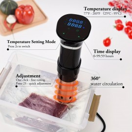 [Quiet Sous Vide] Ultra Quiet Sous Vide Cooker, 304 Stainless Steel, Low-Temperature Slow Cooker with Clip | Includes Recipe Booklet, Perfect for Steak, Home Dining, Parties & Gifts, Gift for Cooks, Sleek Black Cooker, Durable Kitchenware