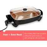 Caynel 16x12 Inch Professional Non-Stick Copper Electric Frying Pan with Tempered Glass Vented Lid & Upgraded Thermostat - 8 Quart Large Deep Dish Cookware, Even Heat Distribution, Cool-Touch Handle, 120V Plug-in Design for Searing, Sautéing, Frying - Ideal for Home & Commercial Kitchens, Searing Cookware, Electric Skillet With Lid, Electric Skillet Nonstick, Electric Frying Pan With Lid, Electric Pan For Cooking, Electric Cooking Appliance, Free, Electric Baking Pan, Electric Kitchen