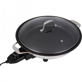 Electric Skillet By Cucina Pro - 18/10 Stainless Steel, Frying Pan with Non Stick Interior, with Glass Lid, 12