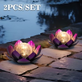 Two Pieces Solar Outdoor Decoration Waterproof for Lotus Lamp, Garden Decoration Metal Cracked Ball Glass for Lotus Lamp, Suitable for Indoor And Outdoor Solar Lamps for Dining Tables, Living Rooms, Balconies Decoration, Father's Day And Thanksgiving Gifts, Indoor Decor, Outdoor Lighting, Elegant Lighting, Floral Design, Handcrafted Decor, Weatherproof Light, Solar Lantern, Touch Control Lamp, Garden Enthusiasts, Interior Designers